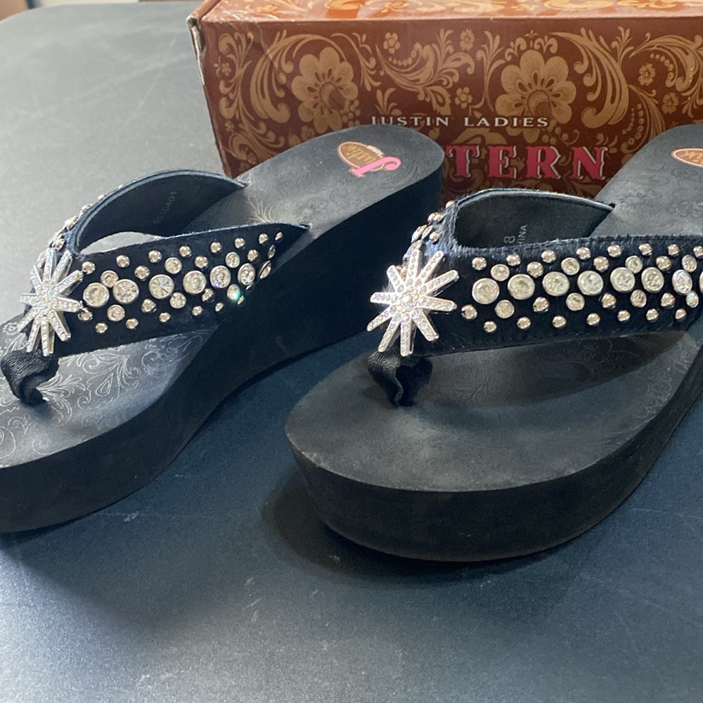 Justin Ladies Western Black Roxy Shoe; Size 8 - Picture 3 of 10